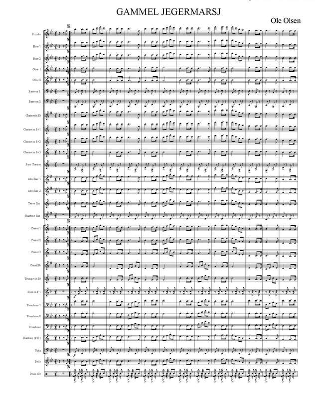 Gammel jegermarsj. Ole Olsen. Arr. Øyvind Strand (партитура)_Страница_1.jpg